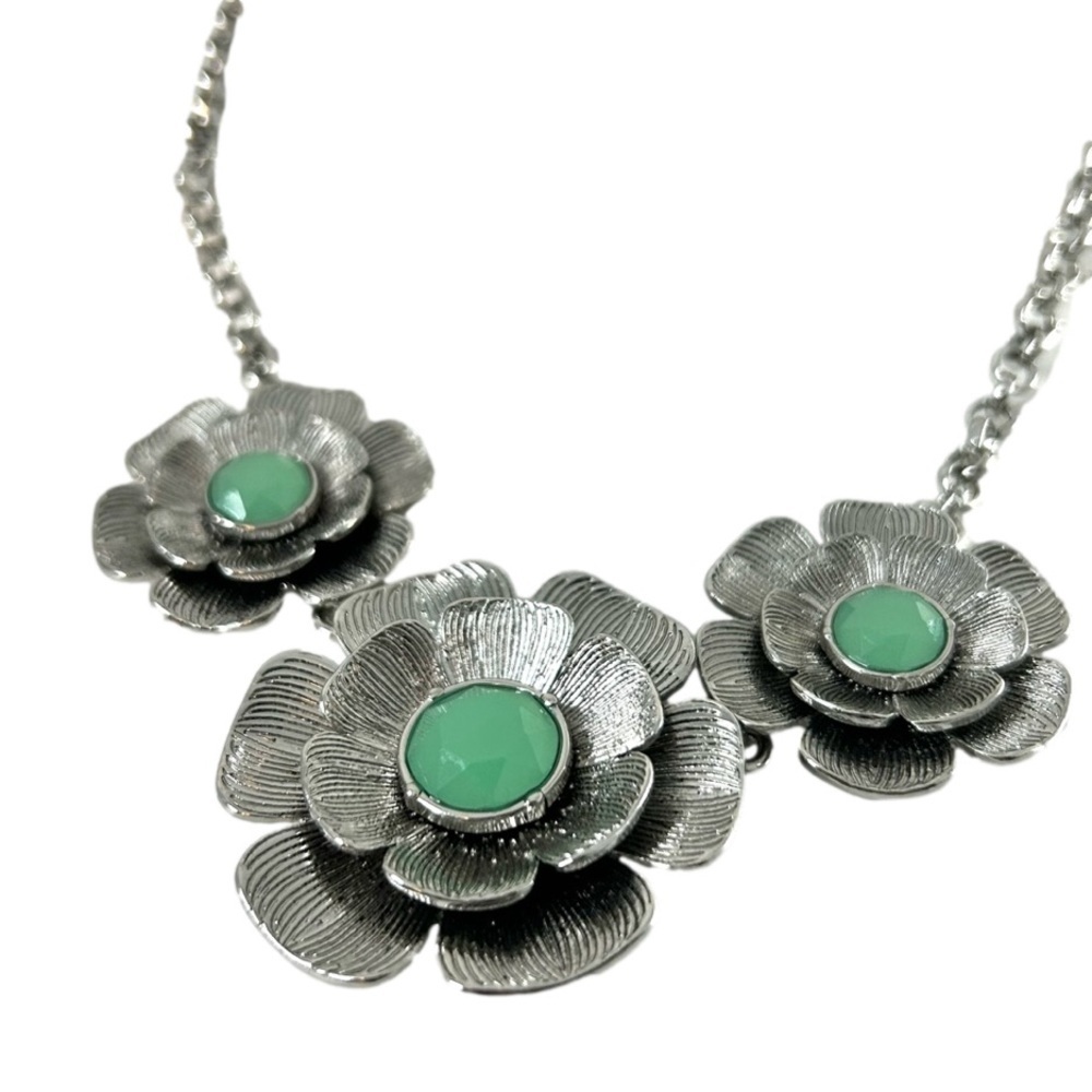 Lia Sophia Silver Tone Trio Flower Necklace